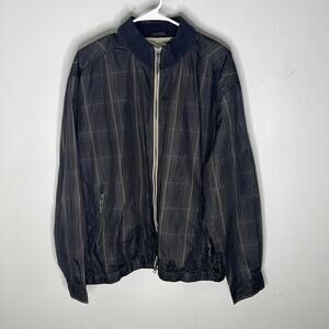 TOMMY BAHAMA Black / White Plaid Detail Nylon Windbreaker Zip Jacket Size XL